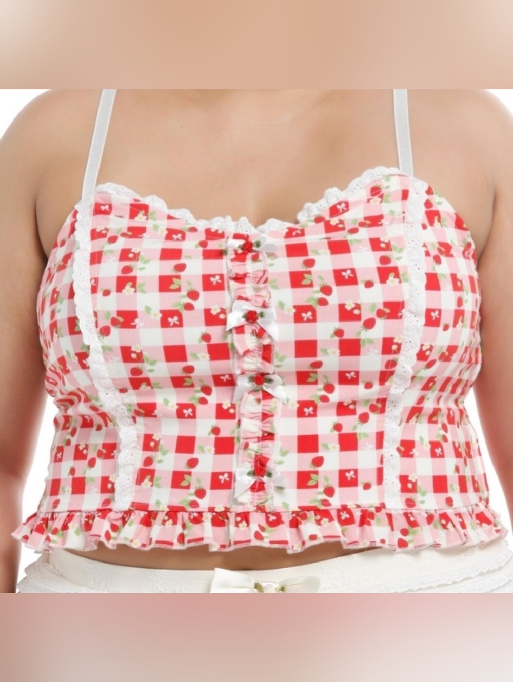 Sweet Society Strawberries Red & Pink Gingham Crop Top, Hot Topic, Size XL